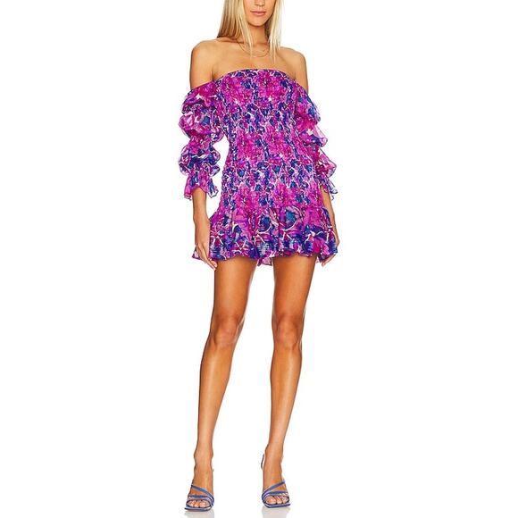 Misa Los Angeles 'Noura' Purple Voile Off Shoulder Mini Dress Size XS - Picture 1 of 5